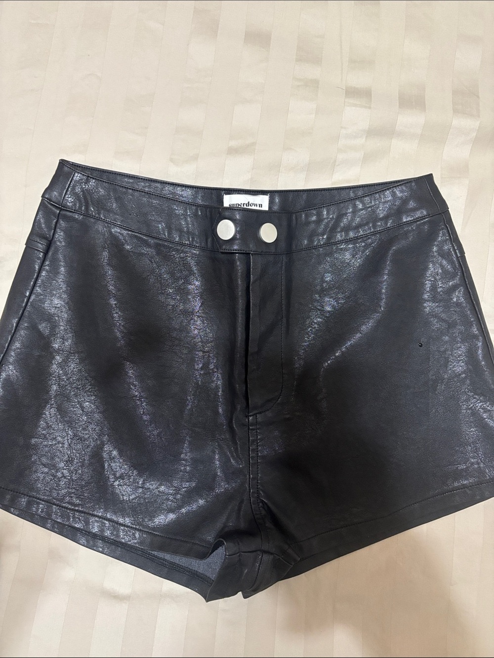 superdown Black High-Waist Faux Leather Shorts